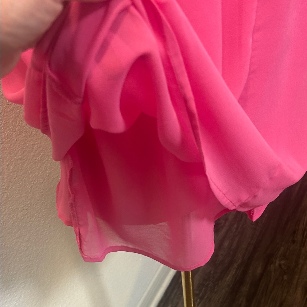 1. State Hot Pink Mock Neck Keyhole Ruffle Sleeve Blouse - Picture 11 of 12